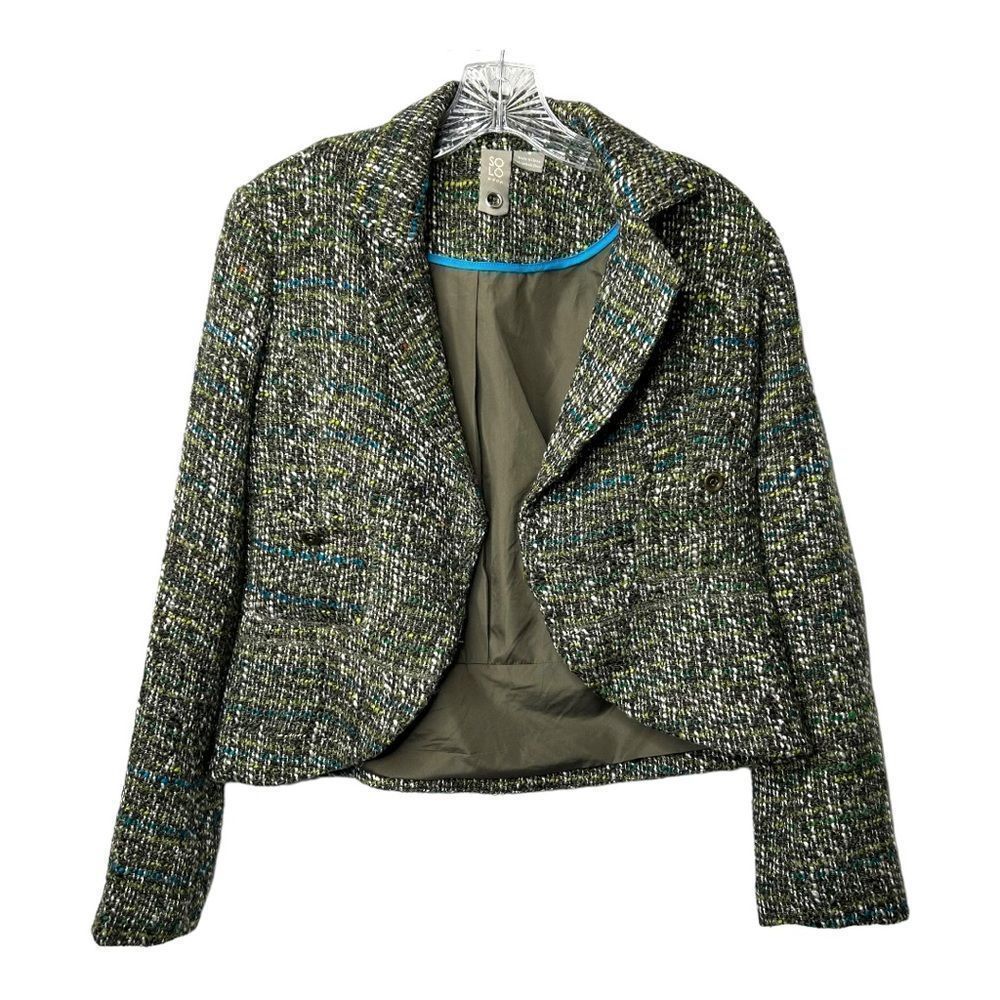 New Solo Moda Wool Blazer Houndstooth Green Blue Clasp Lapel Collar Women 4